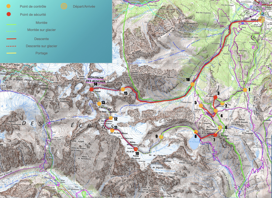 Plan IGN - parcours de la Serre Che Glacier